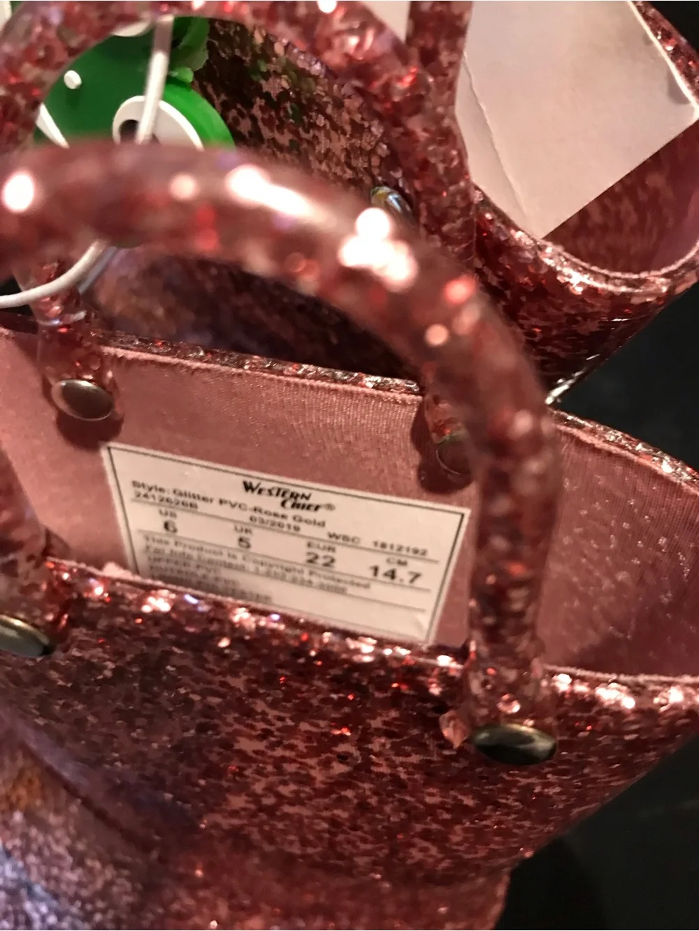 NWOT-Western Chief Pink Glitter Kids Rain Boot with Pull Handles